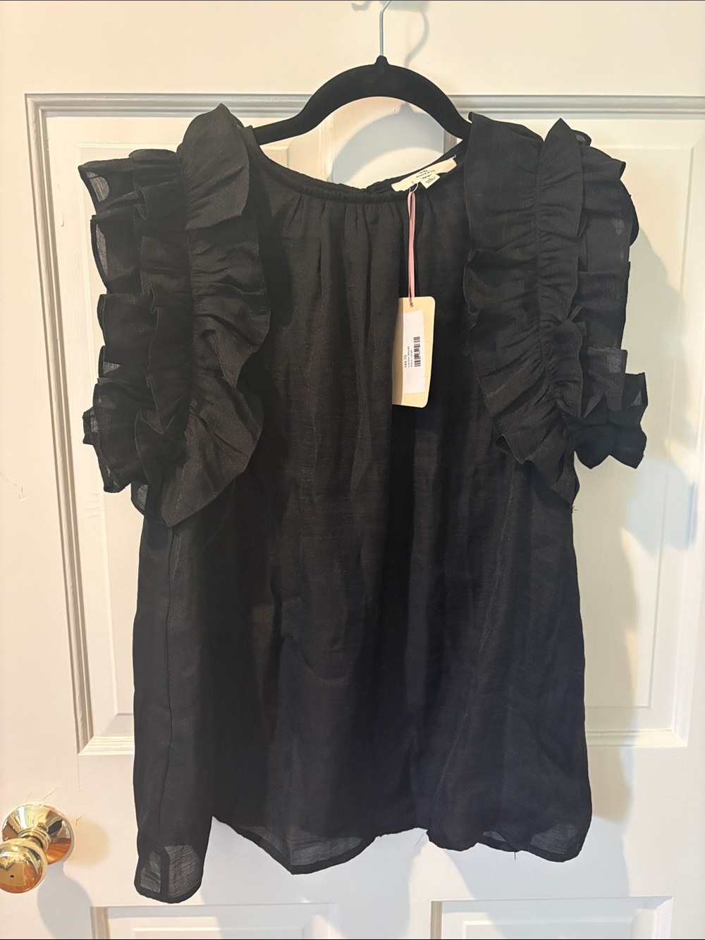 Entro Black Ruffle Sleeve Top Size Large